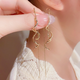 14K Gold-plated Wavy Tassel Threader Earrings