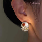 14K Gold-plated Artificial Pearl Stud Earrings