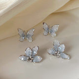 Silver Post Luxury Blue Butterfly/Blue Flower Earrings