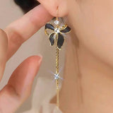 14K Gold-plated Black Butterfly Threader Earrings